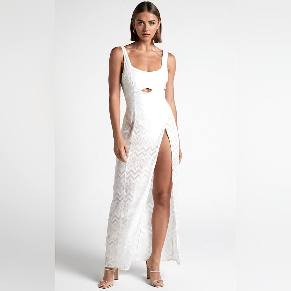 Showpo, Size 2, White, Khryzsha Sheer Cut Out Bridal Maxi Dress